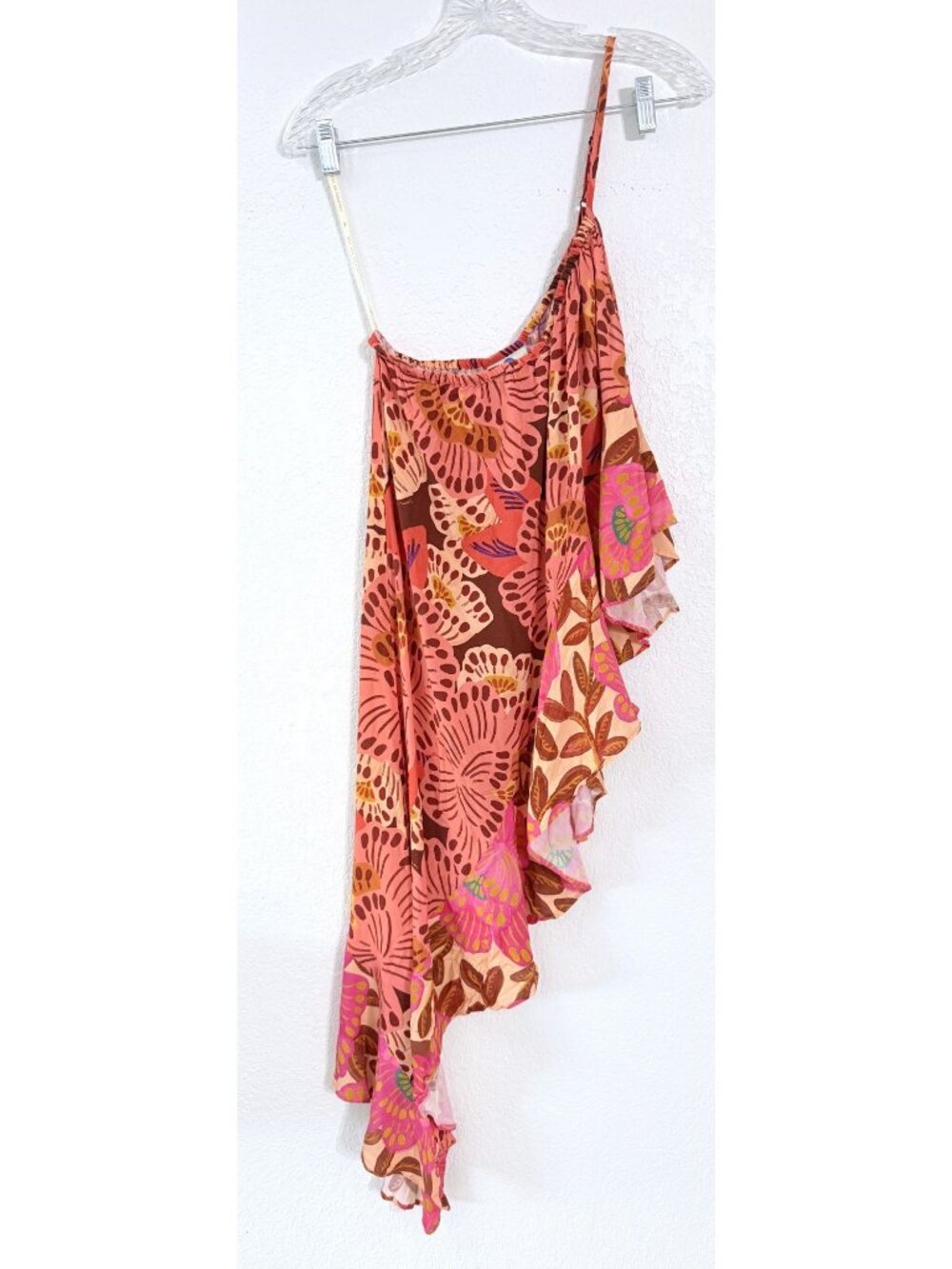Farm Rio Asymmetrical Ruffle One Shoulder Tank - Medium - Pink & Red - Picture 2 of 5